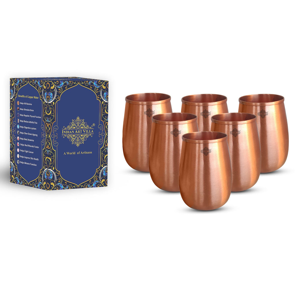 IndianArtVilla Pure Copper Lacqure Coted Round Shaped Glass, Drinkware & Tableware, Volume- 350 ML