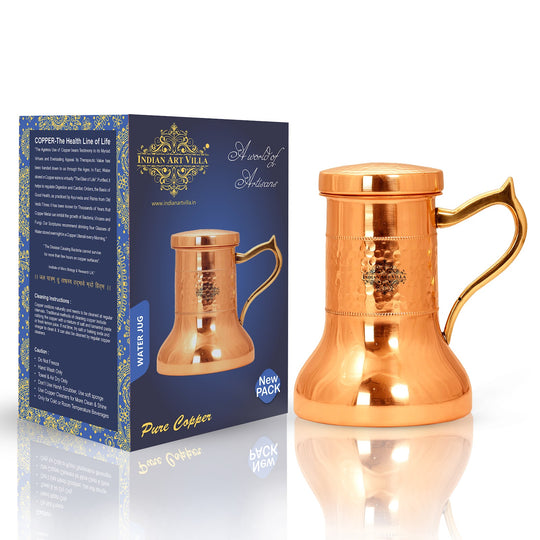 Indian Art Villa copper bedroom bottle with smooth hammered texture lacquer finish and premium handle
