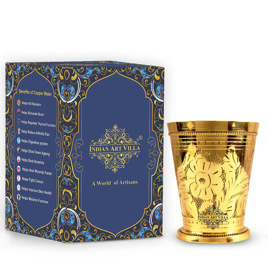 Elegant Brass Julep Glass with Floral Engraving, Traditional Indian Drinkware for Luxury Serveware & Gifting