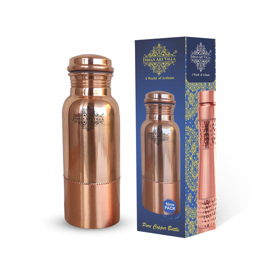 Pure Copper Water Bottle with Half Hammered Design