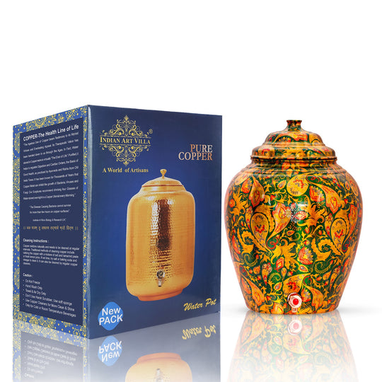 5 litre round copper water dispenser with tap and stand on dining table – 5 litre copper water dispenser