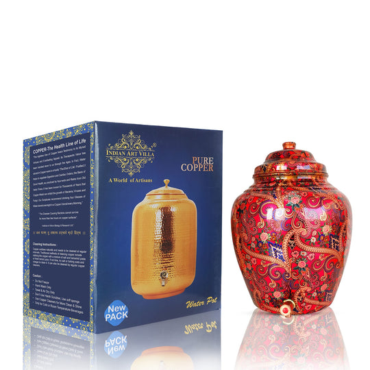 Full height of 5 litre plain copper matka with tap and stand – 5 ltr copper pot with stand dimensions