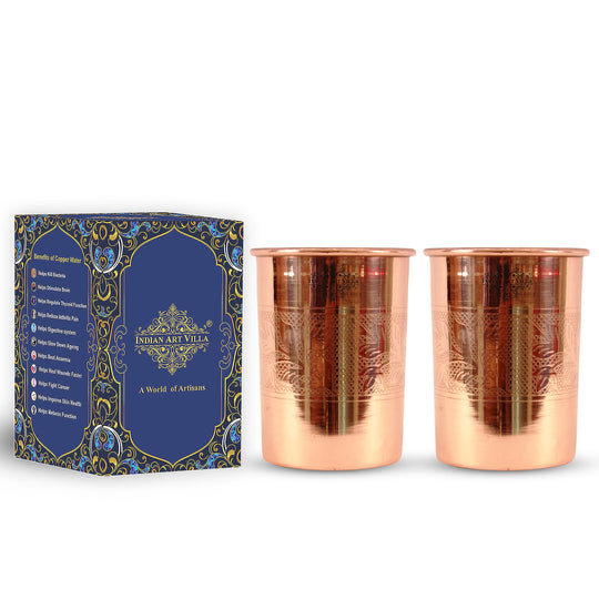 Pure Copper Glass With Handcrafted Embossed Design 275 ML