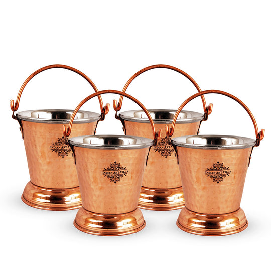 Handcrafted Pure Steel Copper Bucket with Hammered Design, Serveware for Home | Hotel | Restaurant