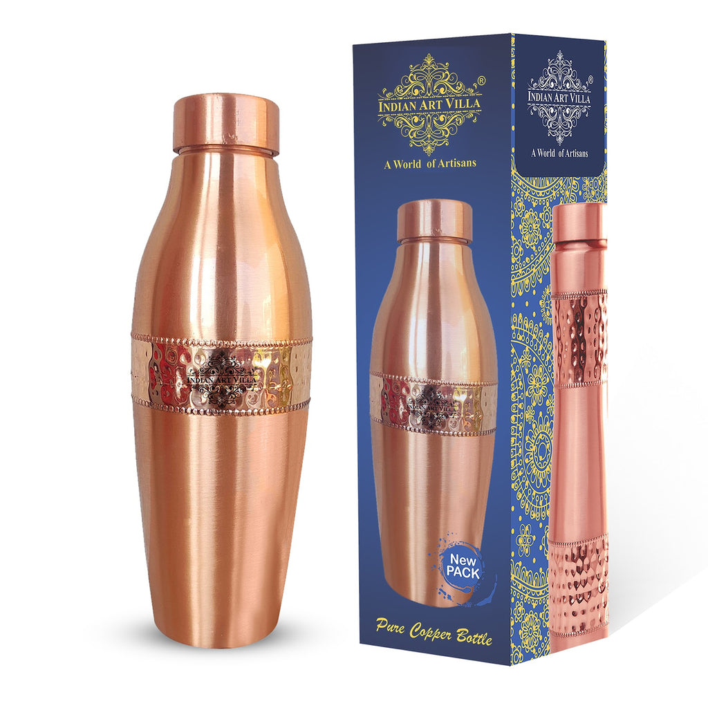 Indian Art Villa Copper Lacquer Coated Hammered Design Penguin Bottle, Drinkware, Ayurveda Yoga, Volume- 900 ml