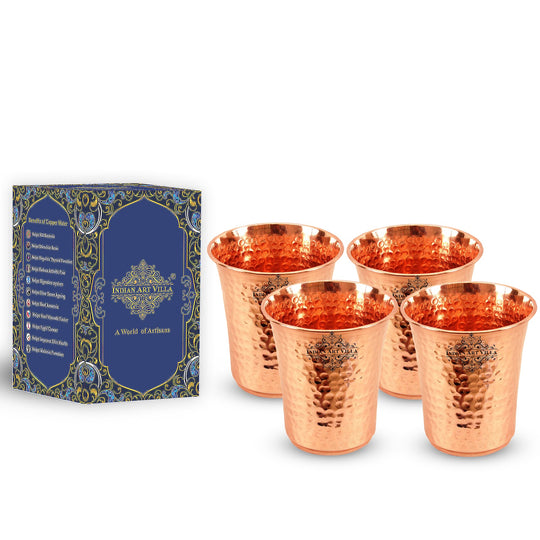 Pure Copper Hammered Design Curved Glass Tumbler 550 ML