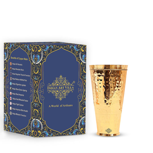 Pure Brass Lassi Glass with Hammered Design Elegant and Stylish Drinkware for Serving Lassi and Other Beverages.