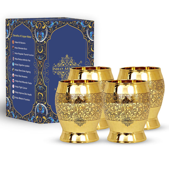 Stylish handmade Pital glass set with flower engraving ideal for enhancing your drinkware collection.