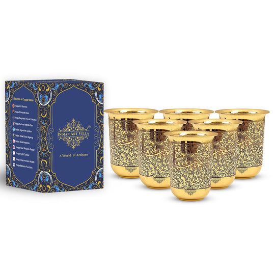 Showcase this curved brass glass with embossed design on shelves or mantels adding charm to your Indian Art Villa home decor