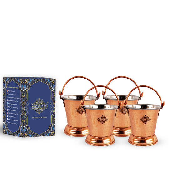Handcrafted Pure Steel Copper Bucket with Hammered Design, Serveware for Home | Hotel | Restaurant