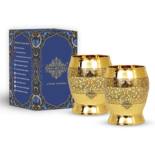 Exquisite handmade brass glass featuring a delicate flower embossing perfect for serving traditional drinks.