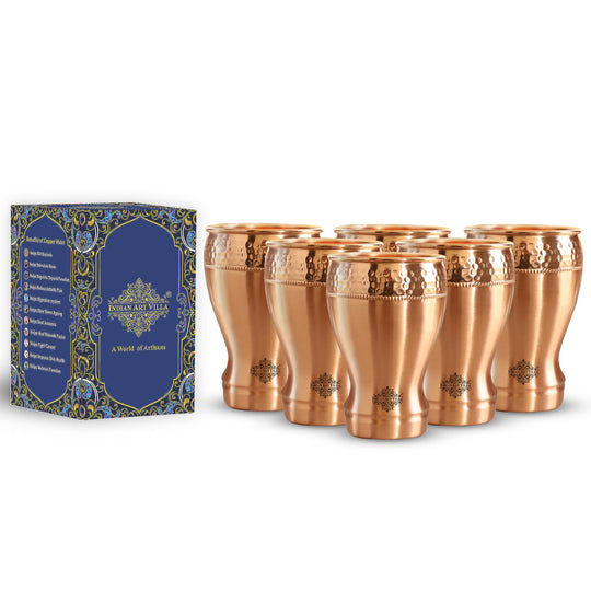 Pure Copper Glass With Half Lecquer Hammered & Shine Design 400 ML