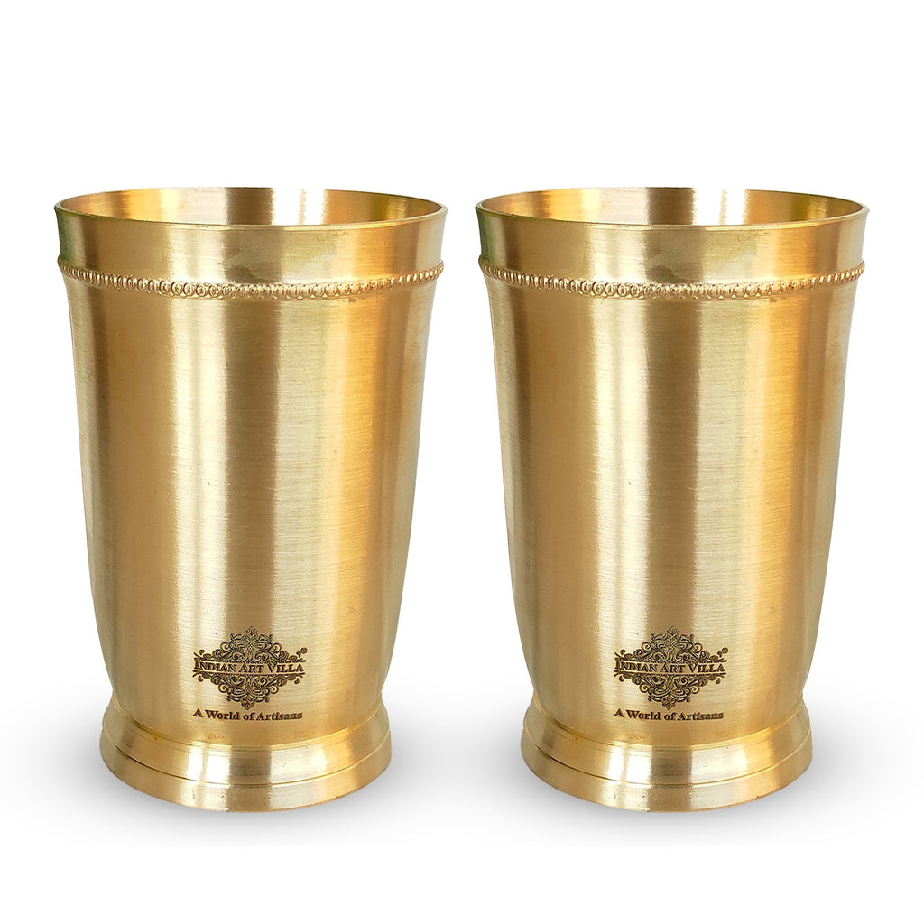Indian Art Villa Pure Brass Matt Finish Glass / Tumbler With Brass Bottom, Serveware & Drinkware, Ayurveda Healing, Volume-250 ML