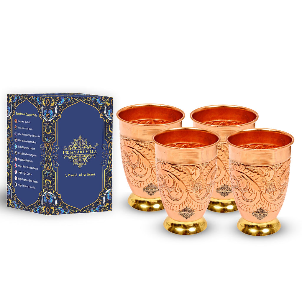 Indian Art Villa Copper flower Design Glass Tumbler 325 ML