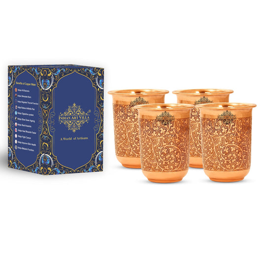 Pure Copper Embossed Design Curved Glass Tumbler 210 ML