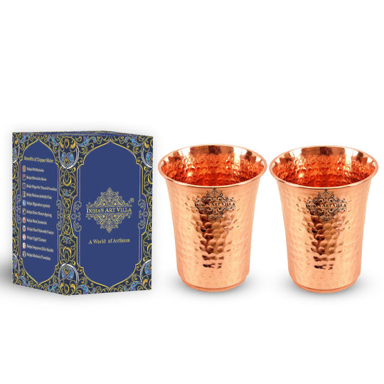 Pure Copper Hammered Design Curved Glass Tumbler 550 ML