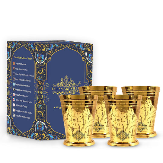 Ayurvedic brass tumbler set handmade for wellness inspired homes suitable for daily use rituals by indian art villa