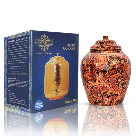 5 litre round copper matka with brass tap – spherical tamba matka with tap for easy water access – copper matka with tap