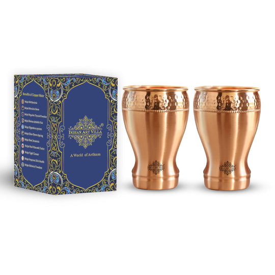 Pure Copper Glass With Half Lecquer Hammered & Shine Design 400 ML