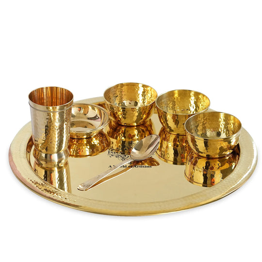 Pure Brass Matt Finish Dinner Set – 7 Pcs Traditional Thali