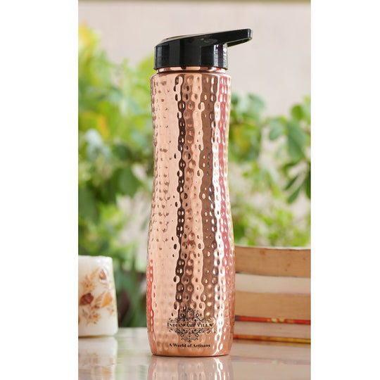 Elevate your hydration with Indian Art Villa’s 900ML hammered finish pure copper sipper water bottle
