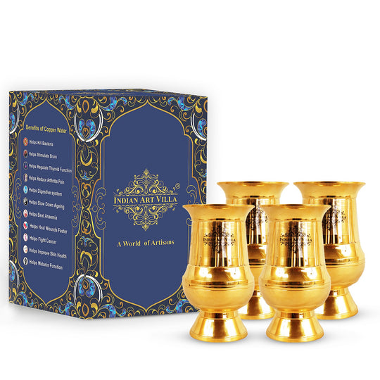 Pure Brass Gold Vertical Lining Glass 250 ML