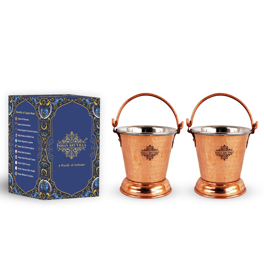 Handcrafted Pure Steel Copper Bucket with Hammered Design, Serveware for Home | Hotel | Restaurant