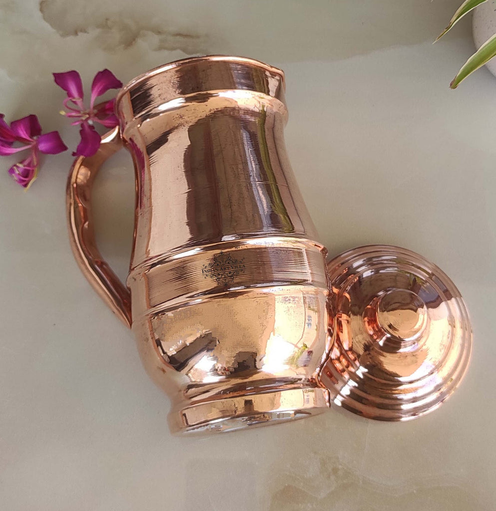 Indian Art Villa Pure Copper Maharaja Style Jug, Pitcher With Lid, Serveware, Drinkware