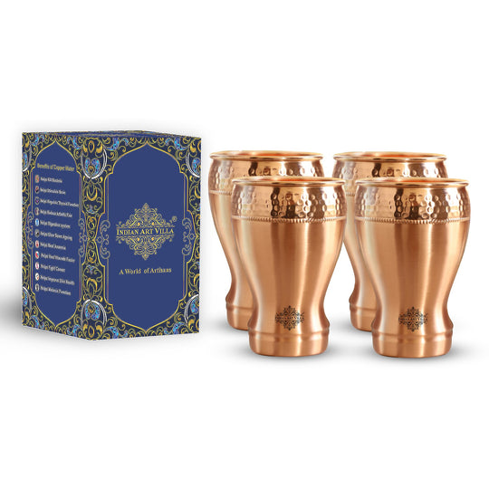 Pure Copper Glass With Half Lecquer Hammered & Shine Design 400 ML