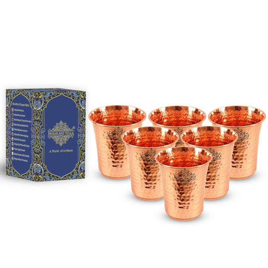 Pure Copper Hammered Design Curved Glass Tumbler 550 ML