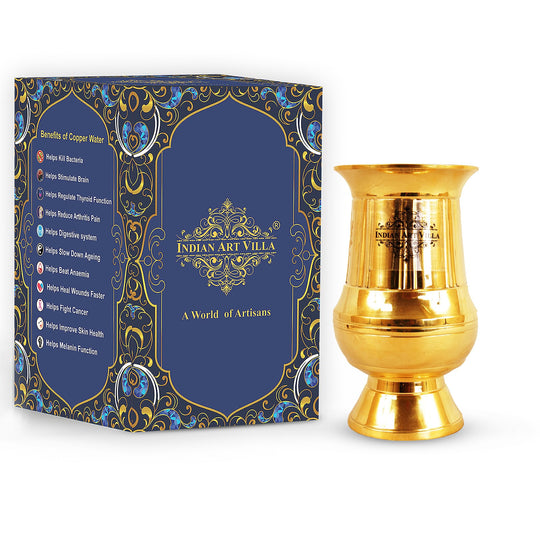 Stylish Pital Glass with gold vertical lines perfect for festive events and elegant home décor from Indian Art Villa.