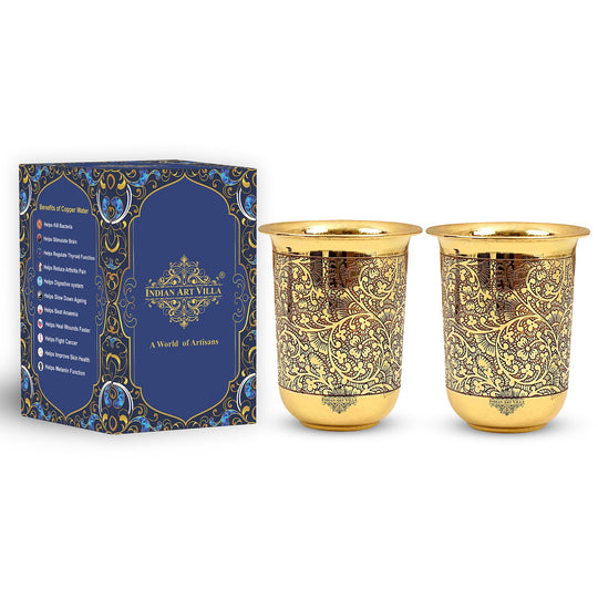 Pure Brass Embossed Design Curved Glass -280 ML