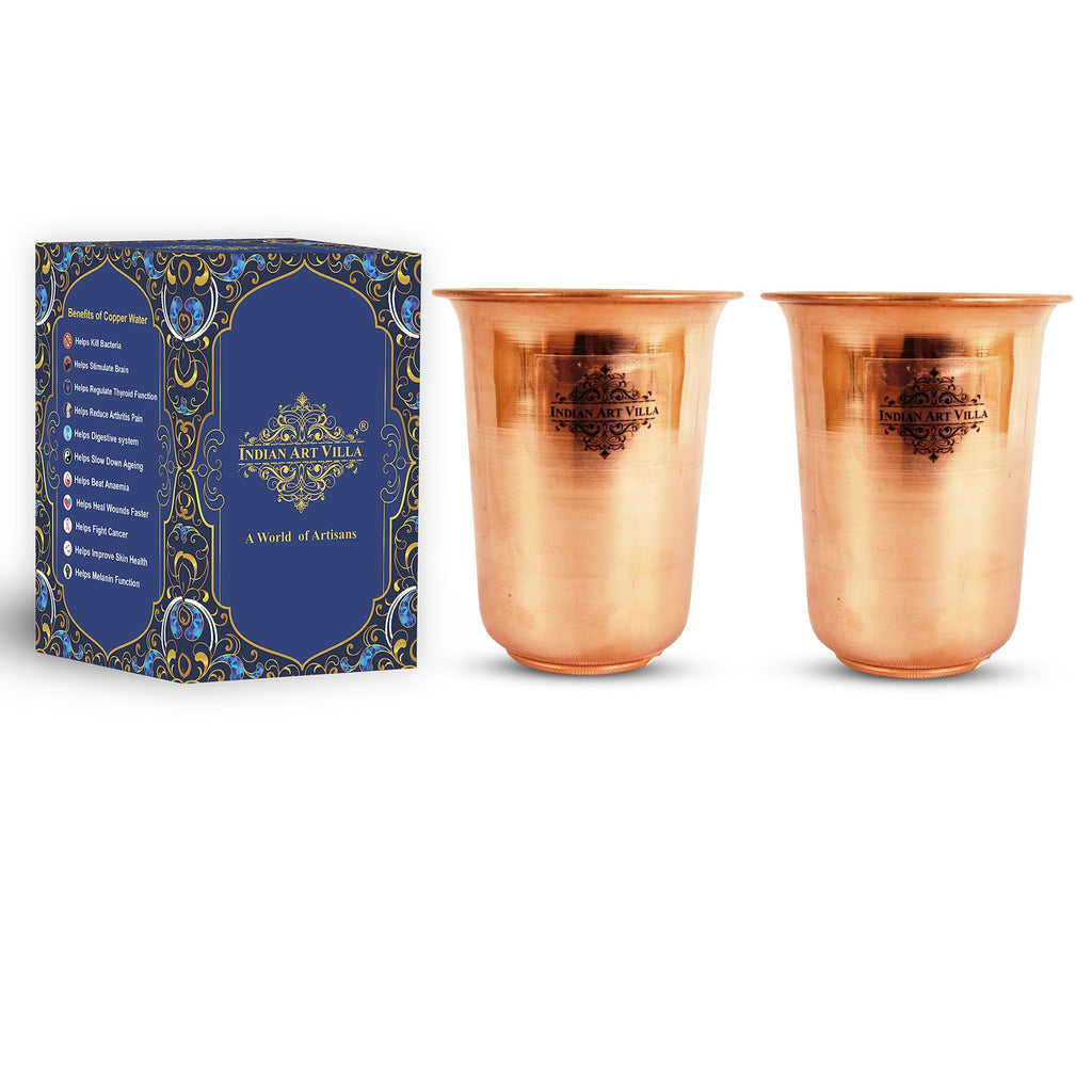 Indian Art Villa Pure Copper Plain Design Glass Goblet Tumbler 300 ML