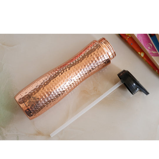 Indian Art Villa pure copper sipper bottle with elegant packaging, designed for Ayurvedic benefits and easy hydration.