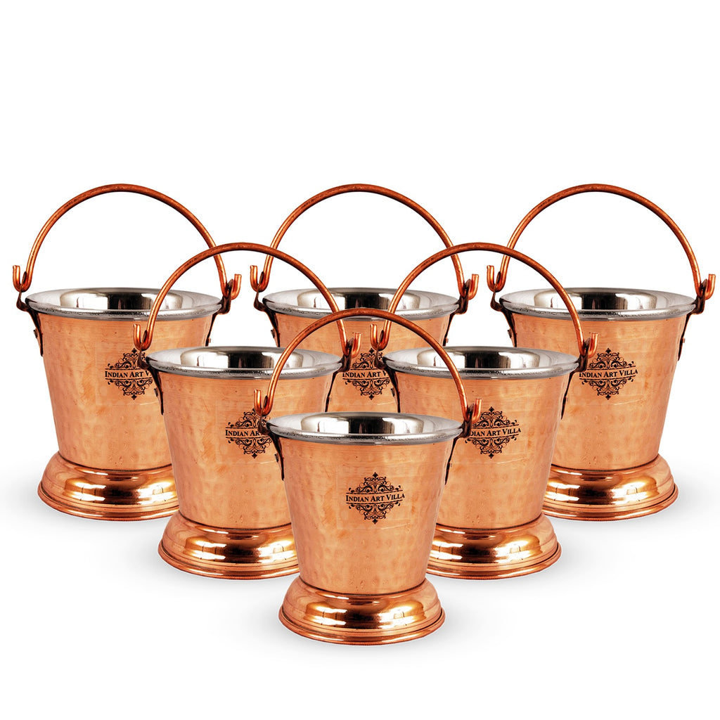 Indian Art Villa Steel Copper Hammered Design Bucket