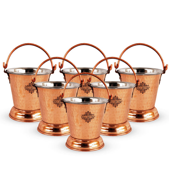 Handcrafted Pure Steel Copper Bucket with Hammered Design, Serveware for Home | Hotel | Restaurant