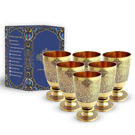 Flower embossed brass glass perfect for gifting during festivals like Diwali bringing beauty and tradition into homes