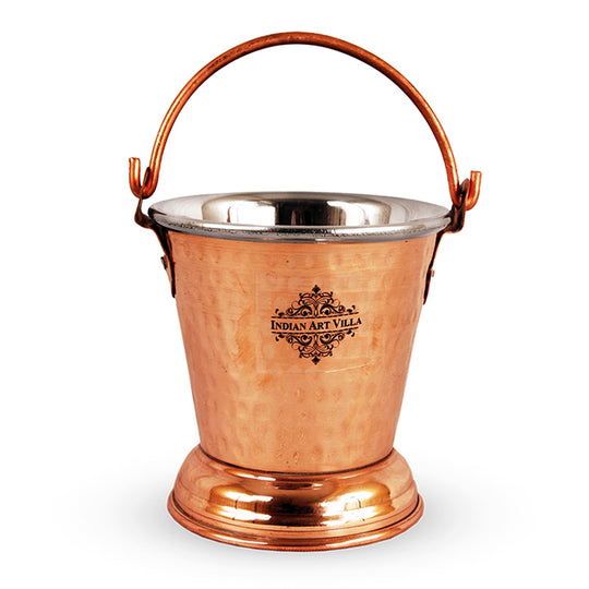 Handcrafted Pure Steel Copper Bucket with Hammered Design, Serveware for Home | Hotel | Restaurant