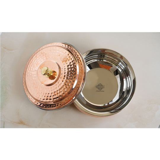 Traditional Indian Art Villa hammered copper handi, 1400ml, perfect for festive serving and home décor accent