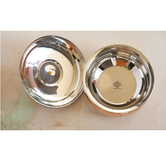 Handcrafted Pure Steel Copper Hammered Design Handi with Lid-Serveware, Tableware