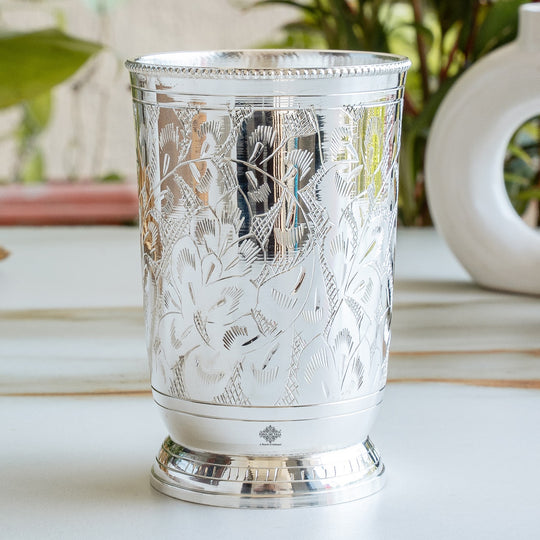 Silver Plated Embossed Designer Glass, 280 ML