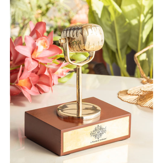 Brass Decorative Mic With Wooden Base, Decorative Item - 21.59 cm — Indian Art Villa