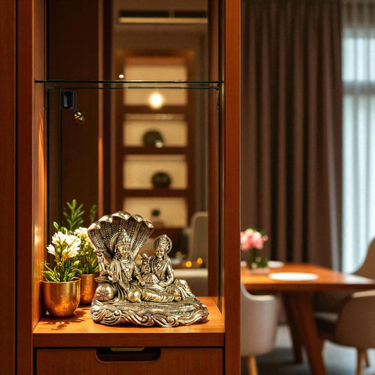 Pure Brass Lord Vishnu Lakshmi Idol with Sheshnaag - 7 CM