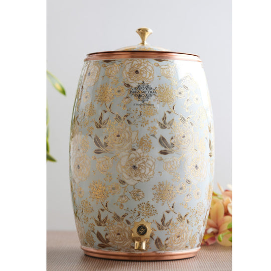 Packaging of 5 litre diamond embossed copper water dispenser with tap – copper matka 5 litre price