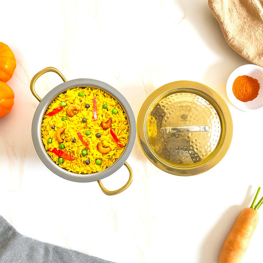 Pure Brass Pot Hammered Design With Tin Lining and Lid