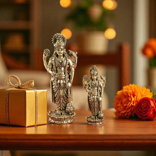 Pure Brass Lord Vishnu JI Idol – Four Armed Standing Statue on Lotus