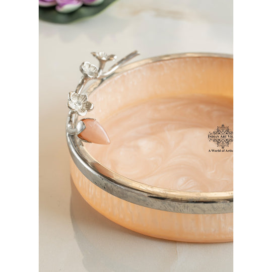 Silver Plated Resin Pink Decorative Tray
