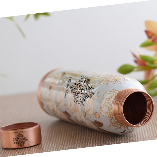 Pure Copper Water Bottle with Different Gold Print Designs, 900 ML