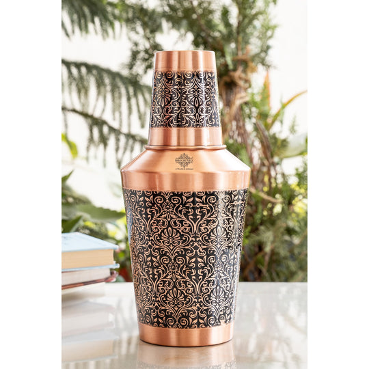 Pure Copper Bedroom Bottle with Glass & Leak-Proof Cap, 1250 ML