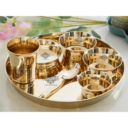 Handmade Pure Bronze Shine Finish Design Thali Set|Dinner Set, 7 Piece